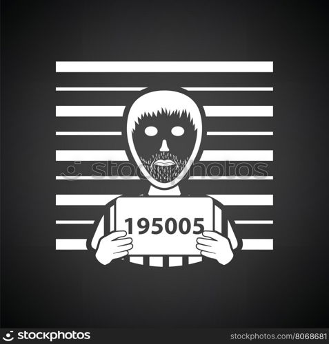 Prisoner in front of wall with scale icon. Black background with white. Vector illustration.