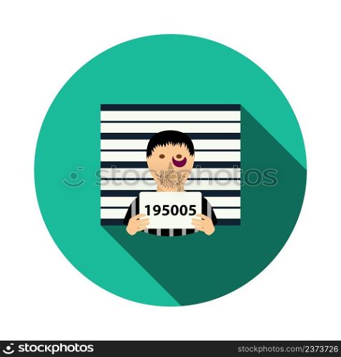 Prisoner In Front Of Wall With Scale Icon. Flat Circle Stencil Design With Long Shadow. Vector Illustration.
