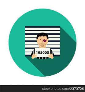 Prisoner In Front Of Wall With Scale Icon. Flat Circle Stencil Design With Long Shadow. Vector Illustration.