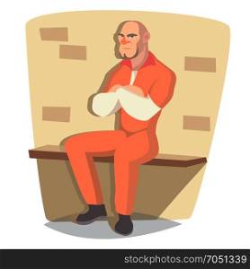 Prisoner Man Vector. Criminal Man Arrested And Locked. Isolated Flat Cartoon Character Illustration. Man In Prison Vector. Bandit Arrested And Locked. Isolated On White Cartoon Character Illustration