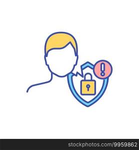 Privacy concern RGB color icon. Online confidentiality breach. Risk of identity stealing. Hacker attack, phishing for personal information. Insurance problem. Isolated vector illustration. Privacy concern RGB color icon