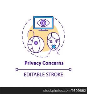 Privacy concerns concept icon. Social media, journalism challenge idea thin line illustration. Data breaches. Personal information security. Vector isolated outline RGB color drawing. Editable stroke. Privacy concerns concept icon