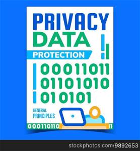 Privacy Data Protection Promotion Banner Vector. Data Protective Service Advertise Poster. Information Safety Technology, Digital Security Concept Template Stylish Color Illustration. Privacy Data Protection Promotion Banner Vector