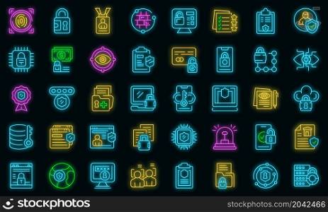 Privacy Policy icons set outline vector. Gdpr safety standard. Europe data secure. Privacy Policy icons set vector neon