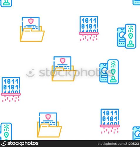 Privacy Policy Protect Vector Seamless Pattern Color Line Illustration. Privacy Policy Protect Vector Seamless Pattern