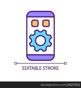 Privacy settings configuration of mobile device RGB color icon. Protecting private date online. Cyber security. Isolated vector illustration. Simple filled line drawing. Editable stroke. Privacy settings configuration of mobile device RGB color icon
