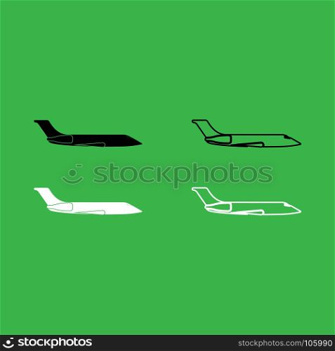Private airplane icon Black and white color set . Private airplane icon . Black and white color set .
