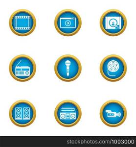 Private cinema icons set. Flat set of 9 private cinema vector icons for web isolated on white background. Private cinema icons set, flat style