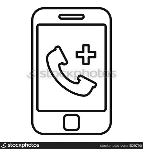 Private clinic smartphone icon. Outline private clinic smartphone vector icon for web design isolated on white background. Private clinic smartphone icon, outline style