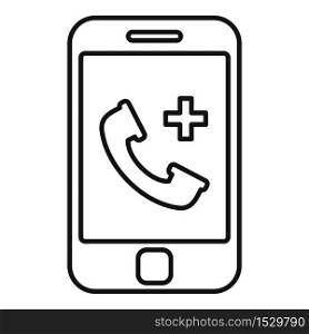 Private clinic smartphone icon. Outline private clinic smartphone vector icon for web design isolated on white background. Private clinic smartphone icon, outline style
