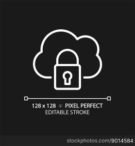 Private cloud pixel perfect white linear icon for dark theme. Closed access to online server. Organization data protection. Thin line illustration. Isolated symbol for night mode. Editable stroke. Private cloud pixel perfect white linear icon for dark theme