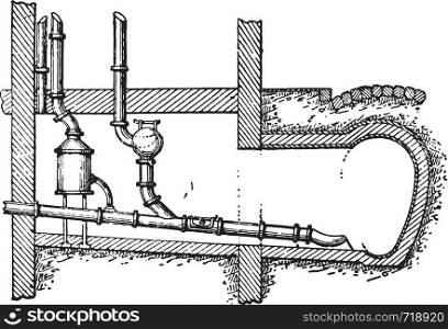 Private connection with the service for emptying, vintage engraved illustration. Industrial encyclopedia E.-O. Lami - 1875.