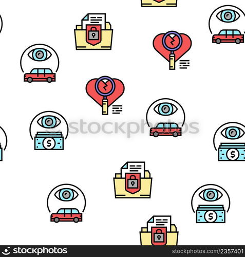 Private Detective Vector Seamless Pattern Thin Line Illustration. Private Detective Vector Seamless Pattern