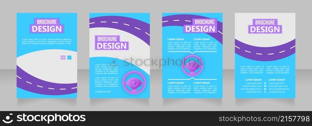 Private driver classes blank brochure design. Template set with copy space for text. Premade corporate reports collection. Editable 4 paper pages. Bebas Neue, Ebrima, Roboto Light fonts used. Private driver classes blank brochure design