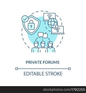 Private forum blue concept icon. Secure chat. Closed communication channel. Messaging software abstract idea thin line illustration. Vector isolated outline color drawing. Editable stroke. Private forum blue concept icon