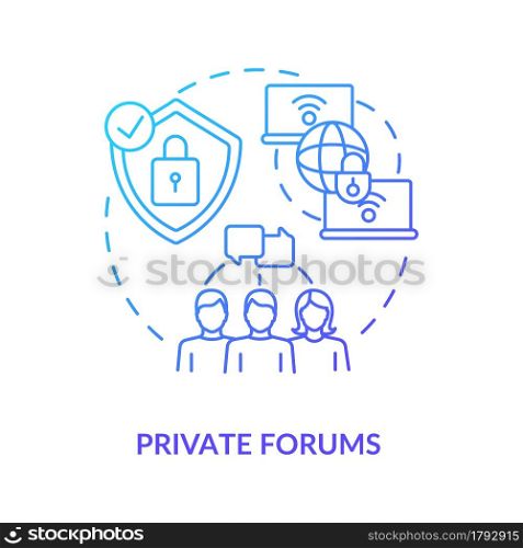 Private forum blue gradient concept icon. Secure chat. Closed communication channels. Messaging software abstract idea thin line illustration. Vector isolated outline color drawing. Private forum blue gradient concept icon