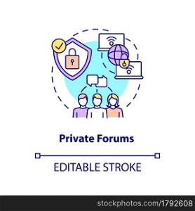 Private forum concept icon. Secure chat. Closed communication channel. Messaging software abstract idea thin line illustration. Vector isolated outline color drawing. Editable stroke. Private forum concept icon