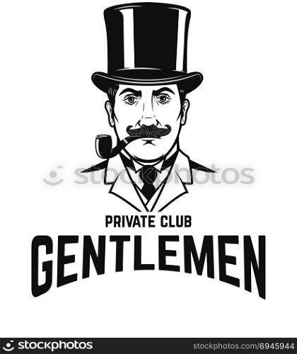 Private gentlemen club. Gentleman in retro hat and with smoking pipe. Vector illustration