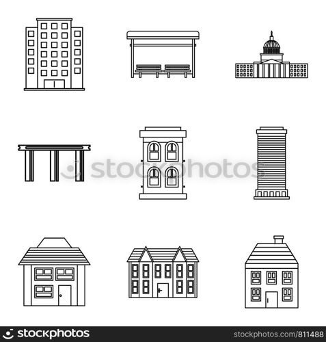 Private hotel icons set. Outline set of 9 private hotel vector icons for web isolated on white background. Private hotel icons set, outline style