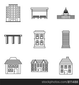 Private hotel icons set. Outline set of 9 private hotel vector icons for web isolated on white background. Private hotel icons set, outline style