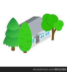 Private house icon isometric vector. One storey residential house and green tree. New building, farmhouse, country cottage. Private house icon isometric vector. One storey residential house and green tree