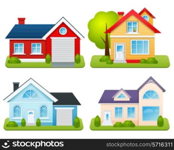 Private houses family town apartments village cottages emblems set isolated vector illustration