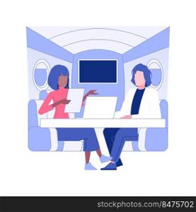 Private jet isolated concept vector illustration. Group of partners flying in a private jet, business class travel, company executives in the plane, working luxury trip vector concept.. Private jet isolated concept vector illustration.