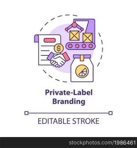 Private label branding concept icon. Business and commerce. Marketing strategy type. Brand planning abstract idea thin line illustration. Vector isolated outline color drawing. Editable stroke. Private label branding concept icon