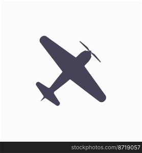 Private light propeller aircraft silhouette. Aircraft top view icon. Flat vector illustration isolated on white background.. Private light propeller aircraft silhouette. Flat vector illustration isolated on white