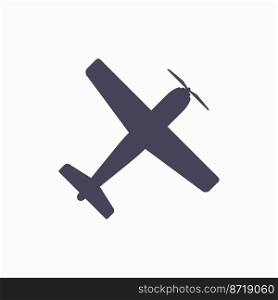 Private light propeller aircraft silhouette. Aircraft top view icon. Flat vector illustration isolated on white background.. Private light propeller aircraft silhouette. Flat vector illustration isolated on white