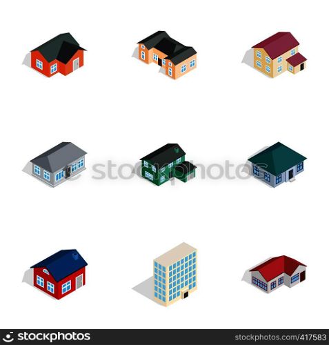Private residential architecture icons set. Isometric 3d illustration of 9 private residential architecture vector icons for web. Private residential architecture icons set