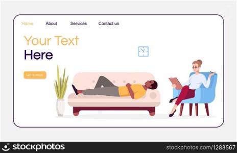 Private therapy session landing page vector template. Counselling. Psychology consultation website interface idea with flat illustrations. Homepage layout. Web banner, webpage cartoon concept