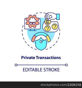 Private transactions concept icon. Cryptocurrency competitive edge abstract idea thin line illustration. Privacy coins. Isolated outline drawing. Editable stroke. Arial, Myriad Pro-Bold fonts used. Private transactions concept icon