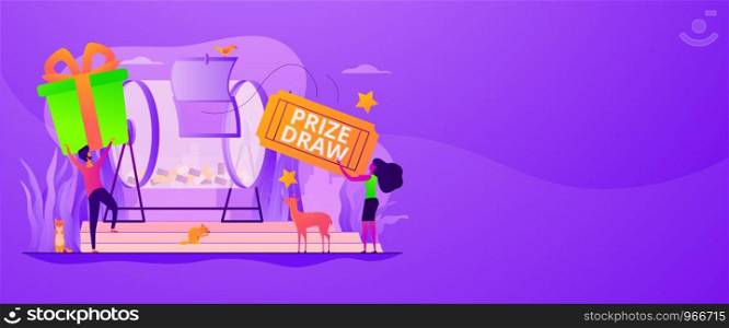 Prize draw, online random draw, promotional marketing and winning the lottery concept. Vector banner template for social media with text copy space and infographic concept illustration.. Prize draw web banner concept.