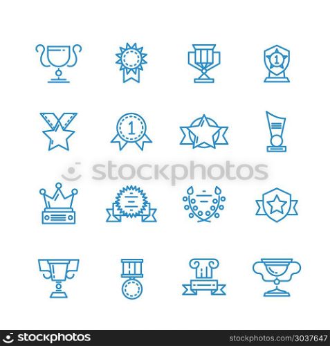 Prizes, trophy, awards vector outline icons. Prizes, trophy, awards vector outline icons. Trophy of achievement symbol, icon winner and cup trophy for sport illustration