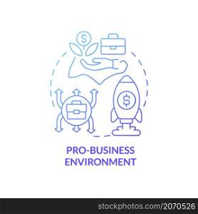 Pro-business environment blue gradient concept icon. Provide entrepreneurs protection, comfort abstract idea thin line illustration. Isolated outline drawing. Roboto-Medium, Myriad Pro-Bold fonts used. Pro-business environment blue gradient concept icon