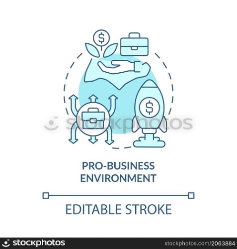 Pro-business environment turquoise concept icon. Business in Singapore abstract idea thin line illustration. Isolated outline drawing. Editable stroke. Roboto-Medium, Myriad Pro-Bold fonts used. Pro-business environment turquoise concept icon