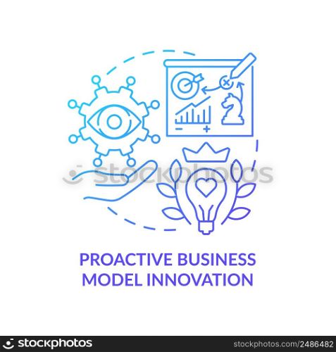 Proactive business model innovation blue gradient concept icon. Future innovation concept abstract idea thin line illustration. Market orientation. Isolated outline drawing. Myriad Pro-Bold font used. Proactive business model innovation blue gradient concept icon