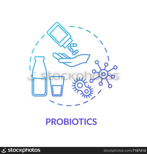 Probiotics blue concept icon. Good bacteria for gut flora. Nutritious diet. Food supplement for helping with rotavirus idea thin line illustration. Vector isolated outline RGB color drawing