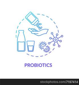 Probiotics blue concept icon. Good bacteria for gut flora. Nutritious diet. Food supplement for helping with rotavirus idea thin line illustration. Vector isolated outline RGB color drawing