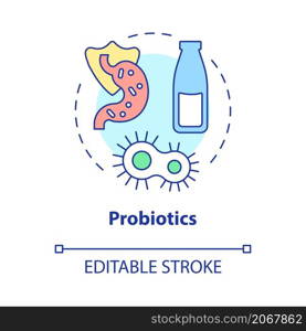 Probiotics concept icon. Gut friendly food for healthy life abstract idea thin line illustration. Isolated outline drawing. Editable stroke. Roboto-Medium, Myriad Pro-Bold fonts used. Probiotics concept icon
