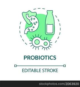Probiotics green concept icon. Gut friendly products for wellbeing abstract idea thin line illustration. Isolated outline drawing. Editable stroke. Roboto-Medium, Myriad Pro-Bold fonts used. Probiotics green concept icon