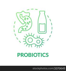 Probiotics green gradient concept icon. Gut friendly food product. Immunity boost abstract idea thin line illustration. Isolated outline drawing. Roboto-Medium, Myriad Pro-Bold fonts used. Probiotics green gradient concept icon