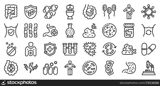 Probiotics icons set. Outline set of probiotics vector icons for web design isolated on white background. Probiotics icons set, outline style