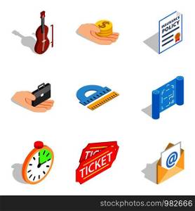 Problem at job icons set. Isometric set of 9 problem at job vector icons for web isolated on white background. Problem at job icons set, isometric style