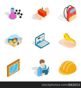 Problem at work icons set. Isometric set of 9 problem at work vector icons for web isolated on white background. Problem at work icons set, isometric style