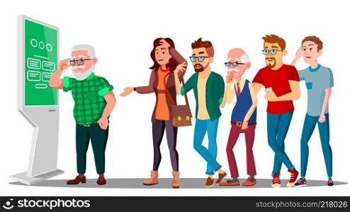 Problem Of Cash Withdrawal, Big Line Of People To Atm Vector. Illustration. Problem Of Cash Withdrawal, Big Line Of People To Atm Vector. Isolated Illustration