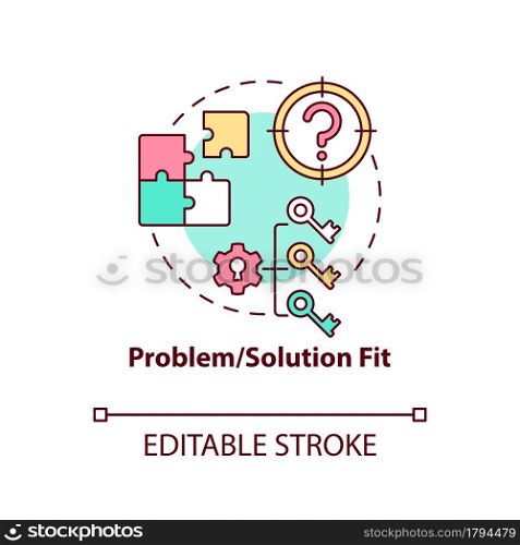 Problem, solution fit concept icon. Market demand satisfaction. Successful business. Startup launch abstract idea thin line illustration. Vector isolated outline color drawing. Editable stroke. Problem, solution fit concept icon