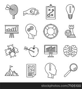 Problem solution icon set. Outline set of problem solution vector icons for web design isolated on white background. Problem solution icon set, outline style