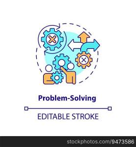 Problem solving multi color concept icon. Critical thinking. Creative solution. Information processing. Consultative selling. Round shape line illustration. Abstract idea. Graphic design. Easy to use. Problem solving multi color concept icon
